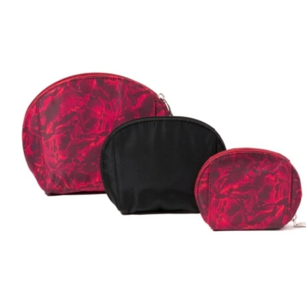Baggallini Cosmetic Case Set Women OS Red Black Floral Trio Pouches